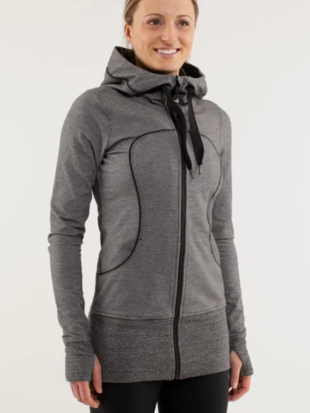 Lululemon Live Simply Jacket White Black Microstripe Full Zip Hooded Womens Sz 6
